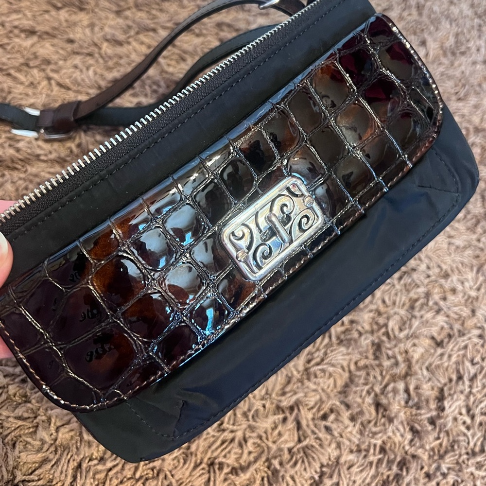 Brighton Cross Body. Black with dark brown croc leather